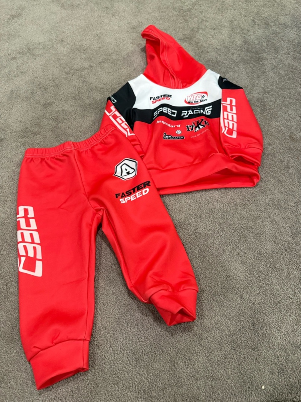 Red 'Faster Speed' Racing Hoodie & Joggers Set